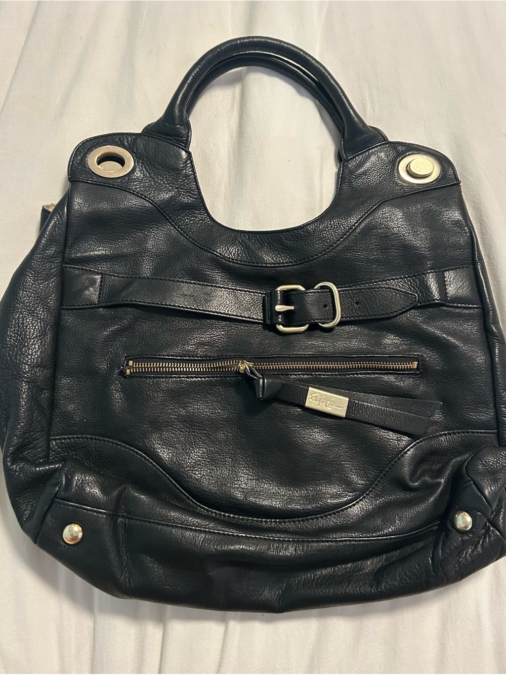 Foley + Corinna Black Leather Shoulder Bag with Gold Hardware